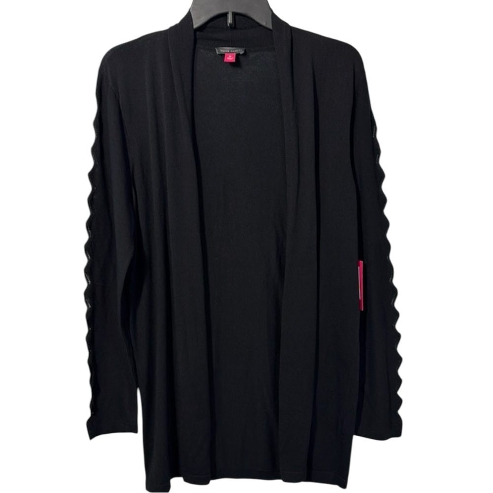 Vince Camuto Cardigan Black Open Front Diamond Pattern On Sleeve in Sz M NWT